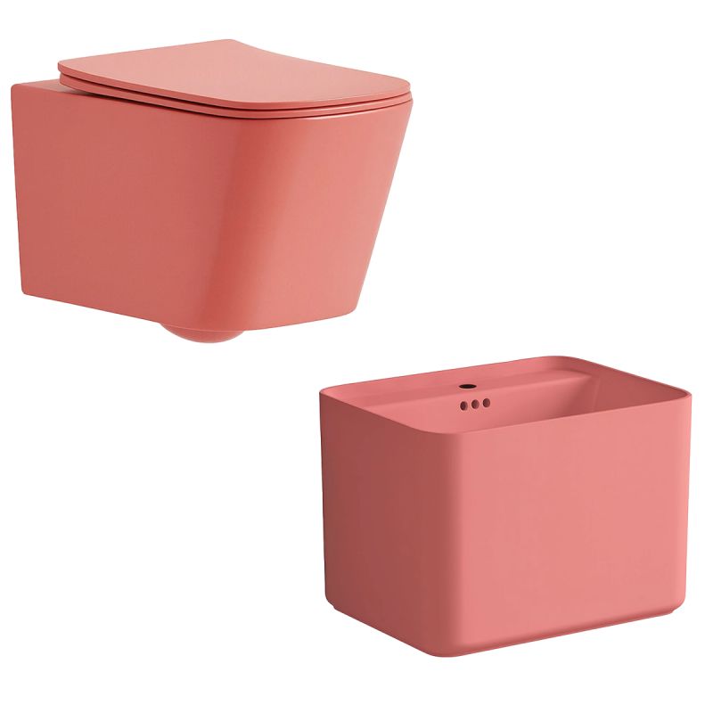 Set vas wc si lavoar, Roz Somon Mat, Power Color, 51x35-50x40 cm, montaj suspendat si pe blat, capac duroplast, Alfonso