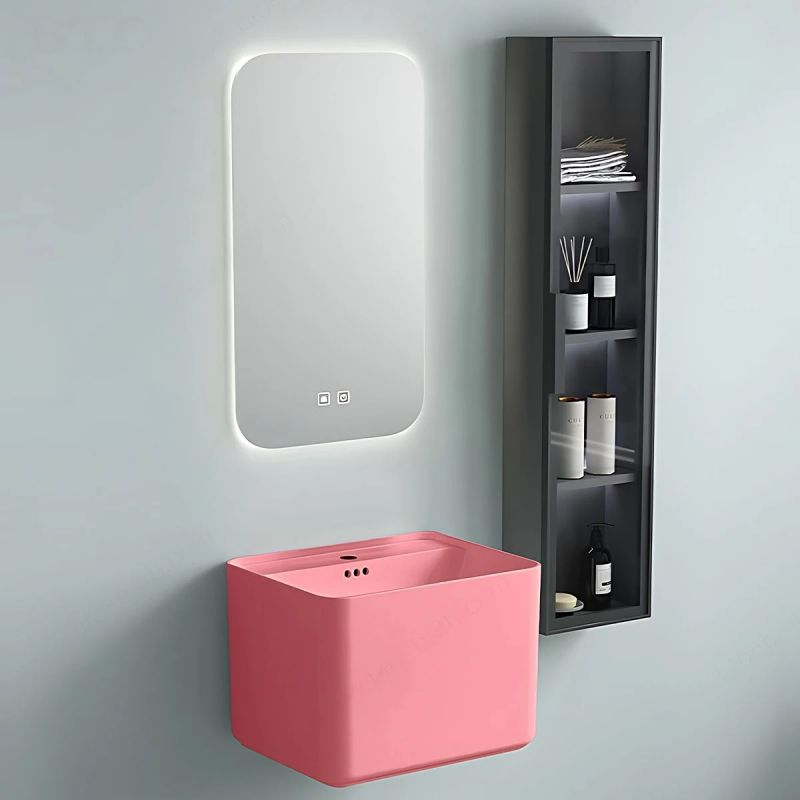 Set vas wc si lavoar, Roz Somon Mat, Power Color, 51x35-50x40 cm, montaj suspendat si pe blat, capac duroplast, Alfonso