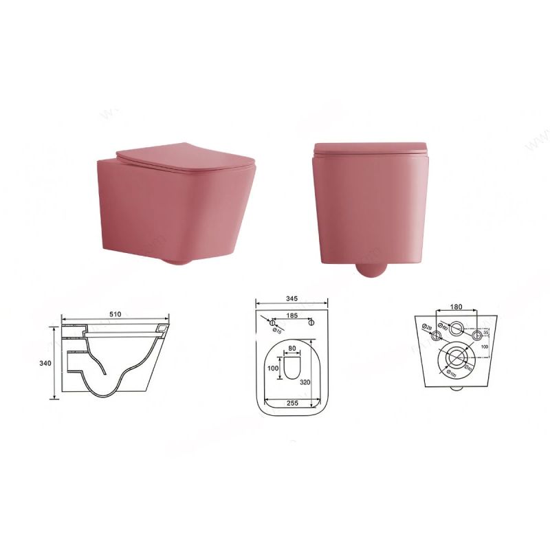 Set vas wc si lavoar, Roz Somon Mat, Power Color, 51x35-50x40 cm, montaj suspendat si pe blat, capac duroplast, Alfonso