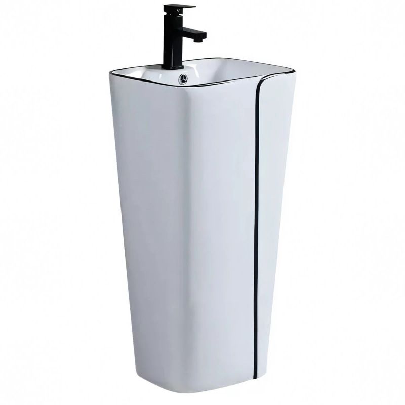Set vas WC si lavoar stativ Lazio, Alb, ceramica sanitara, montaj pe podea, rezervor inclus, gaura de baterie, capac soft-close