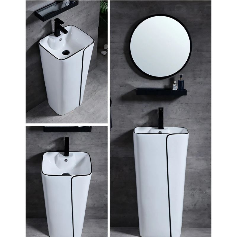Set vas WC si lavoar stativ Lazio, Alb, ceramica sanitara, montaj pe podea, rezervor inclus, gaura de baterie, capac soft-close