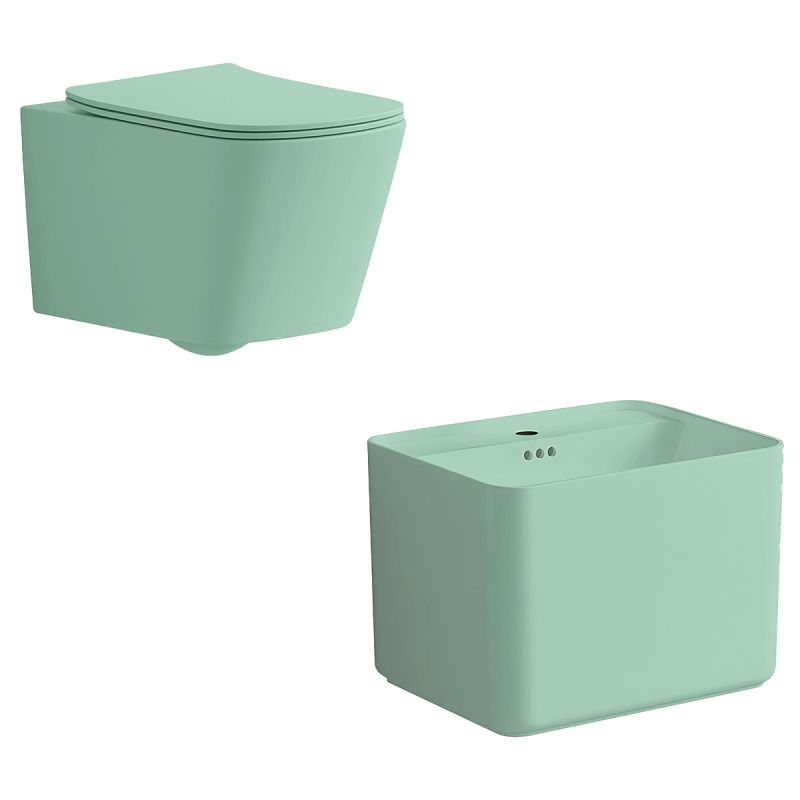 Set vas wc si lavoar, Vede Mint Mat, Power Color, 51x35-50x40 cm, montaj suspendat si pe blat, capac duroplast, Alfonso