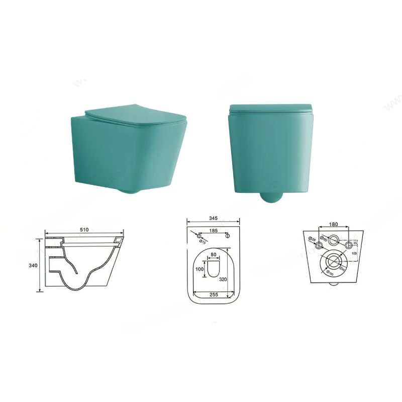 Set vas wc si lavoar, Vede Mint Mat, Power Color, 51x35-50x40 cm, montaj suspendat si pe blat, capac duroplast, Alfonso