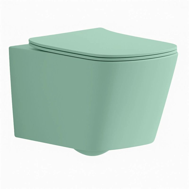 Set vas wc si lavoar, Vede Mint Mat, Power Color, 51x35-50x40 cm, montaj suspendat si pe blat, capac duroplast, Alfonso