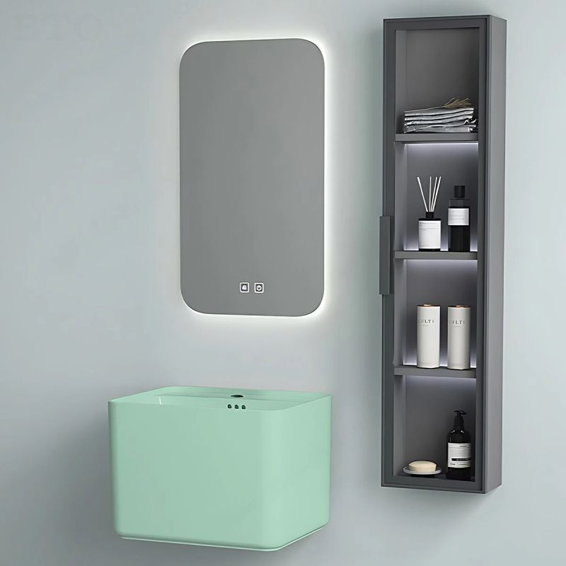 Set vas wc si lavoar, Vede Mint Mat, Power Color, 51x35-50x40 cm, montaj suspendat si pe blat, capac duroplast, Alfonso