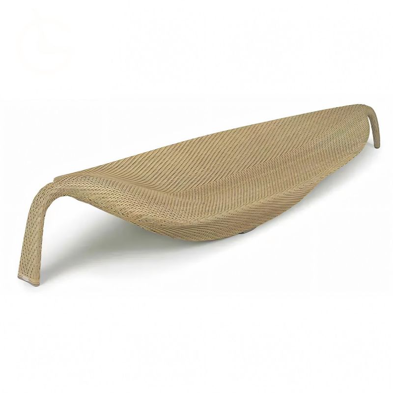 Sezlong de plaja,  Bej, aluminiu, impletitura poliratan, forma de frunza, 195 x 80 x 45 cm, Verdi