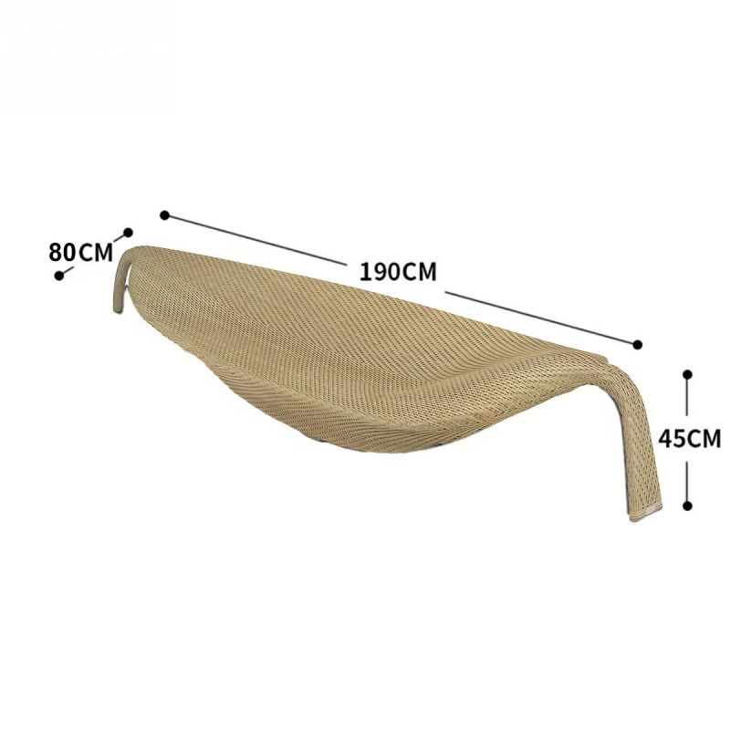 Sezlong de plaja,  Bej, aluminiu, impletitura poliratan, forma de frunza, 195 x 80 x 45 cm, Verdi