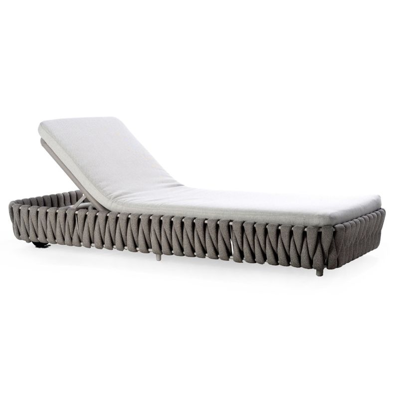 Sezlong de plaja cu saltea, cadru aluminiu si impletitura tip EQ, inaltime reglabila, Tenerife