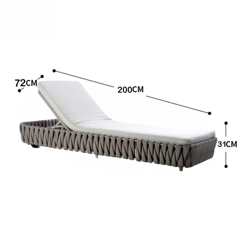 Sezlong de plaja cu saltea, cadru aluminiu si impletitura tip EQ, inaltime reglabila, Tenerife