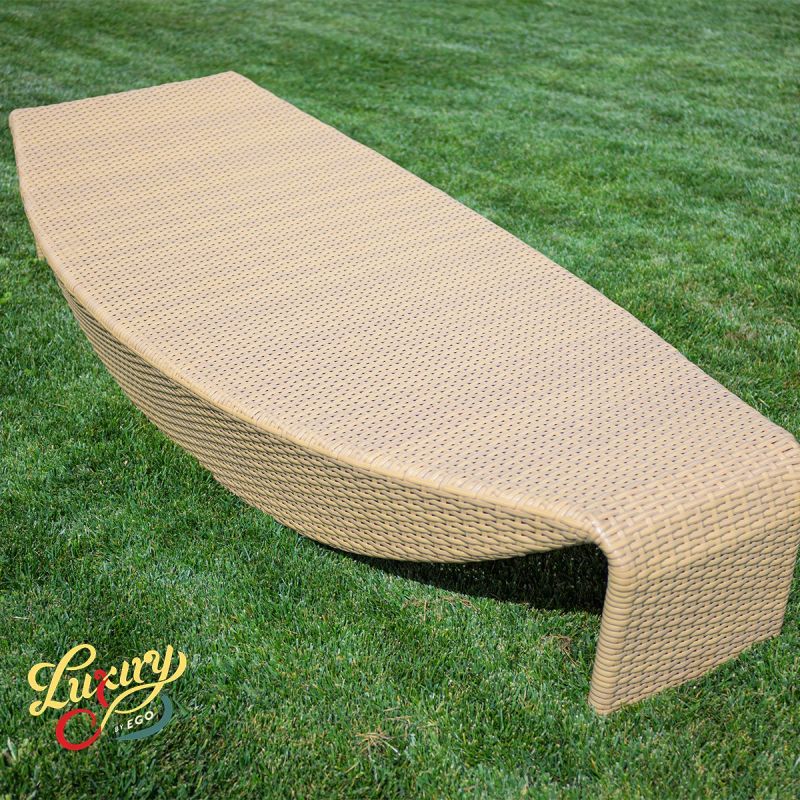 Sezlong de plaja,  ideal pentru pisicina, teresa, aluminiu si poliratan, forma de frunza, Bej, Acapulco