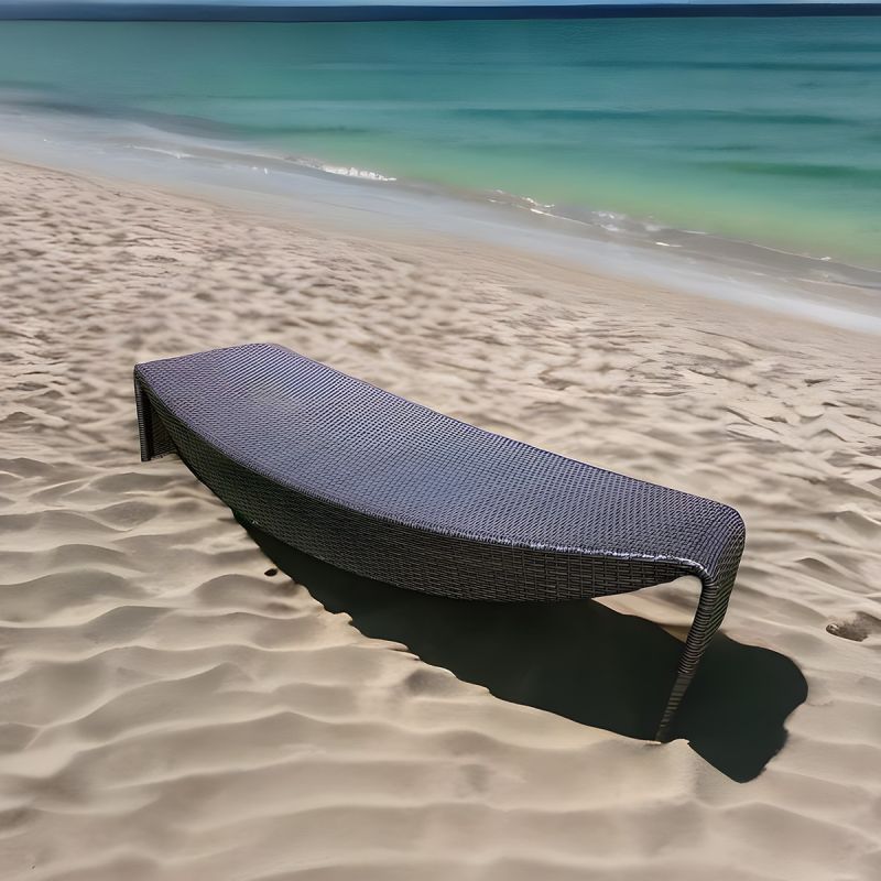 Sezlong de plaja pentru pisicina, teresa, aluminiu si poliratan, forma de frunza, Maro, Acapulco