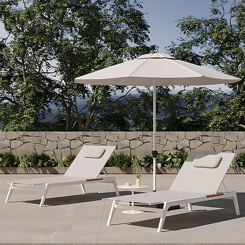 Sezlong de plaja, terasa, gradina, aluminiu, tec, inaltime reglabila, 2 roti integrate, 203x70x35, tesatura Texlin Alb, Horizon