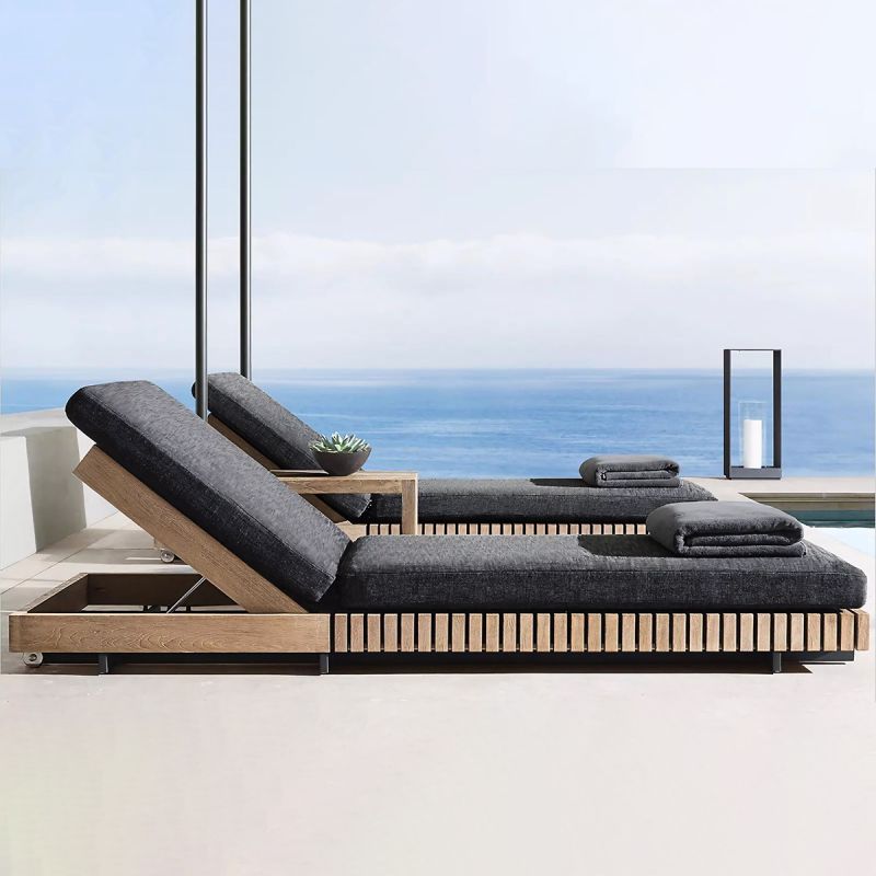 Sezlong de plaja, terasa, gradina. cadru din tec, inaltime reglabila, 201x70x28, impermeabil 100% Olefin, Aria