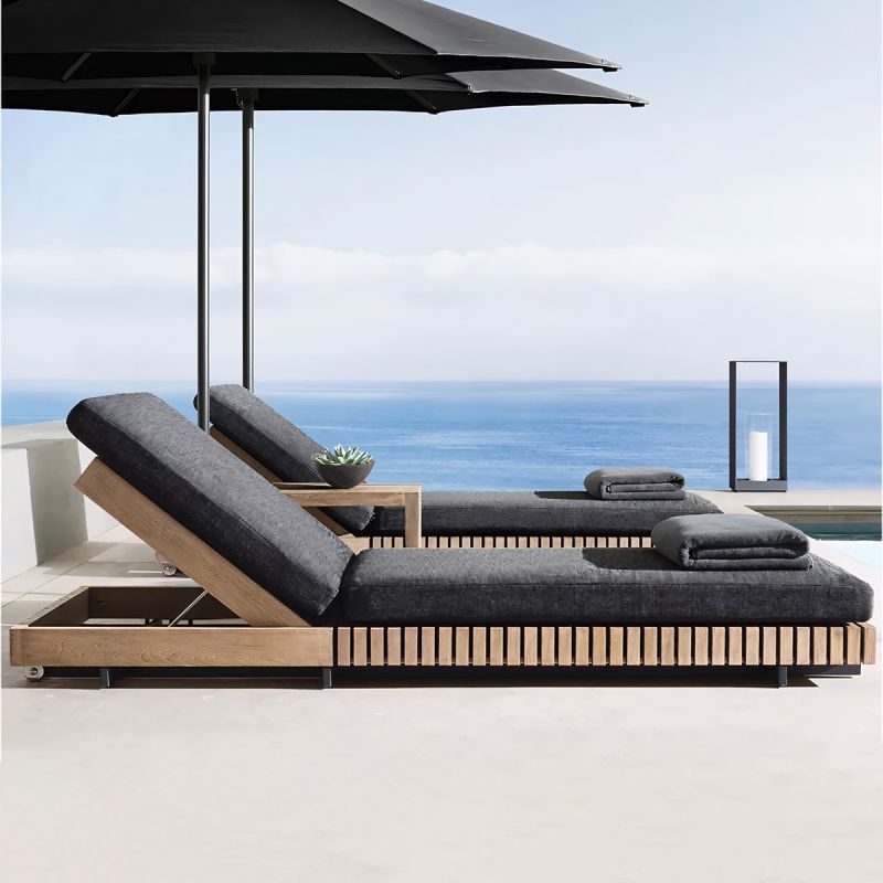 Sezlong de plaja, terasa, gradina. cadru din tec, inaltime reglabila, 201x70x28, impermeabil 100% Olefin, Aria