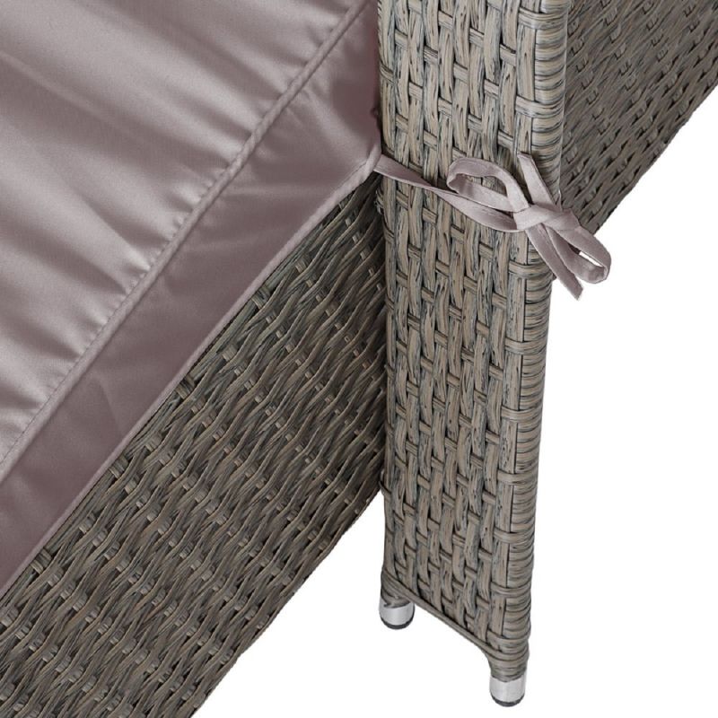 Sezlong din poliratan, roti pentru transport, cadru din otel, cu spatar reglabil in 6 trepte, perna Taupe inclusa, 190x90 cm