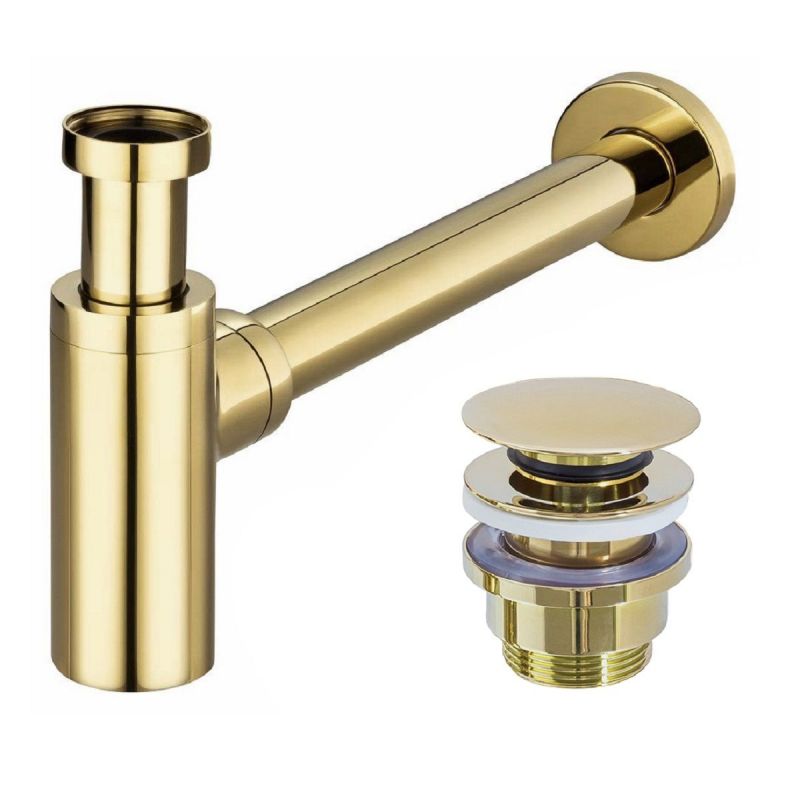 Sifon de scurgere universal+ ventil klik-klak, sistem Push-up, finisaj L.Gold