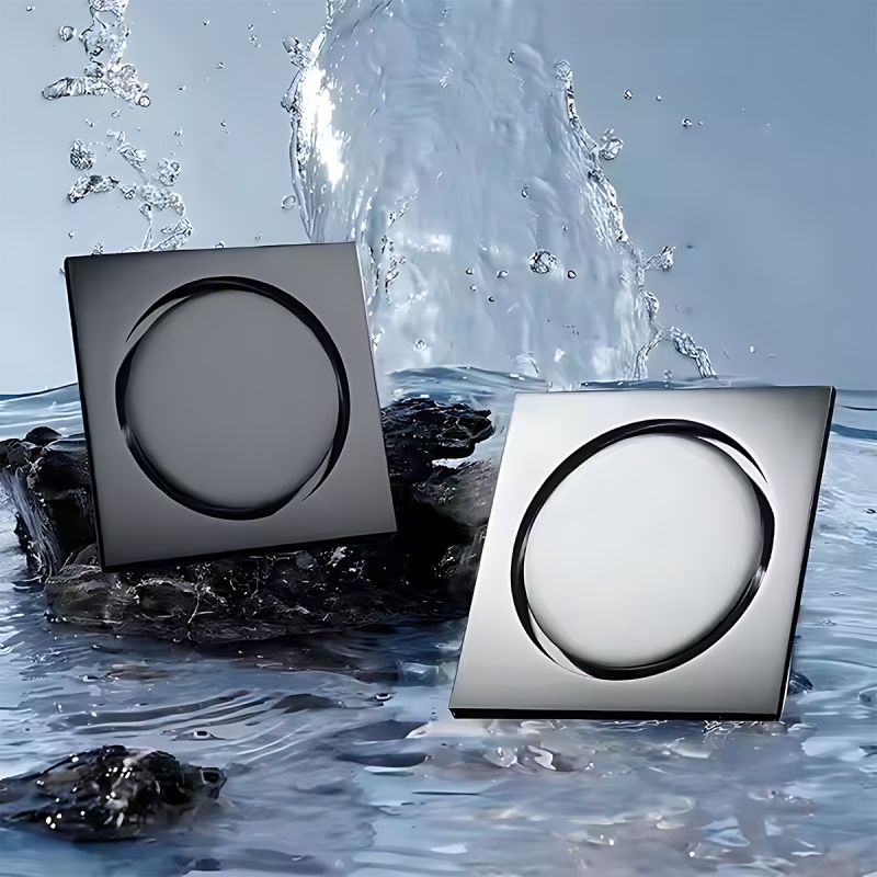 Sifon pardoseala patrat, otel anti-miros, Negru Mat, 10x10 cm