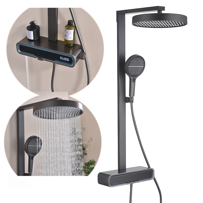 Sistem de dus Digital cu termostat, afisaj Led temperatura, suport obiecte, 3 functii, suport, Gun Grey, Prisma