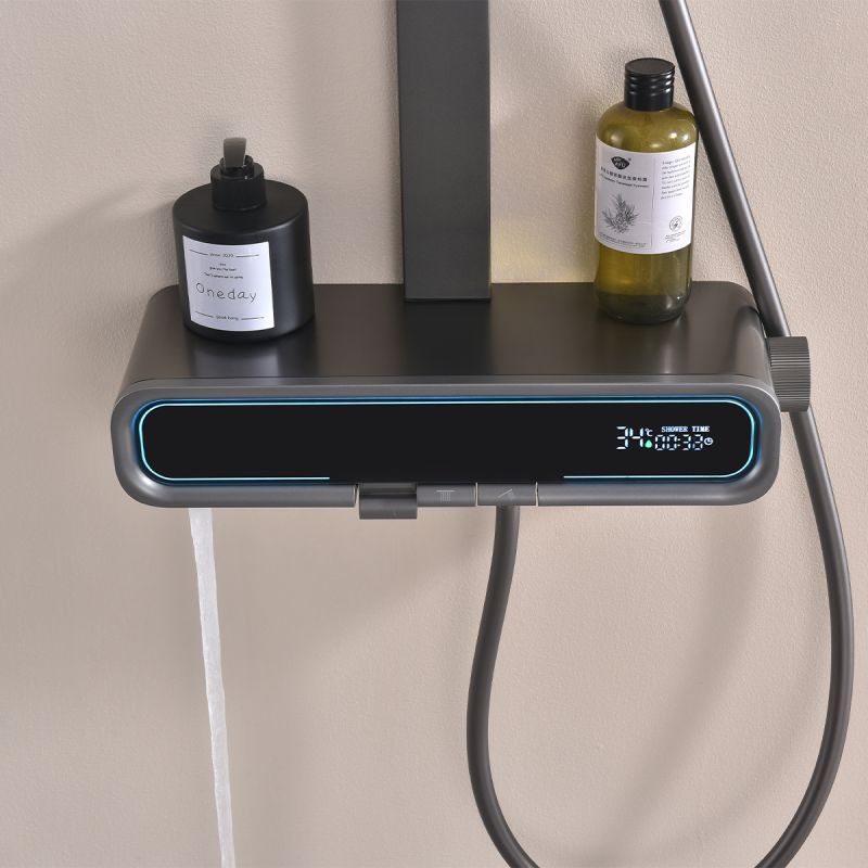 Sistem de dus Digital cu termostat, afisaj Led temperatura, suport obiecte, 3 functii, suport, Gun Grey, Prisma