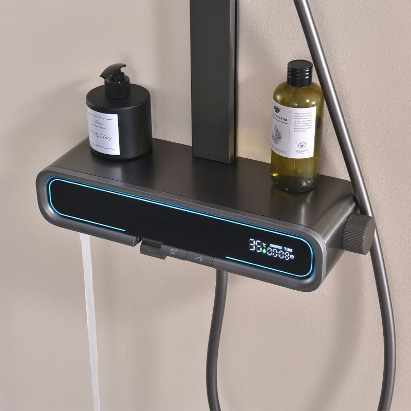 Sistem de dus Digital cu termostat, afisaj Led temperatura, suport obiecte, 3 functii, suport, Gun Grey, Prisma