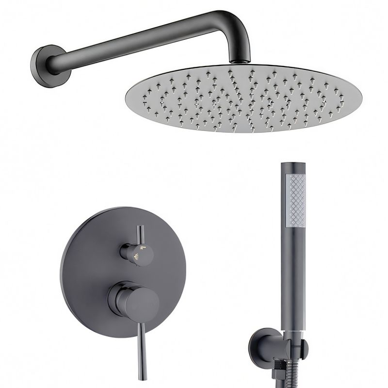 Sistem de dus, Gun grey, 2 functii, otel, baterie incastrata cu monocomanda, Fino
