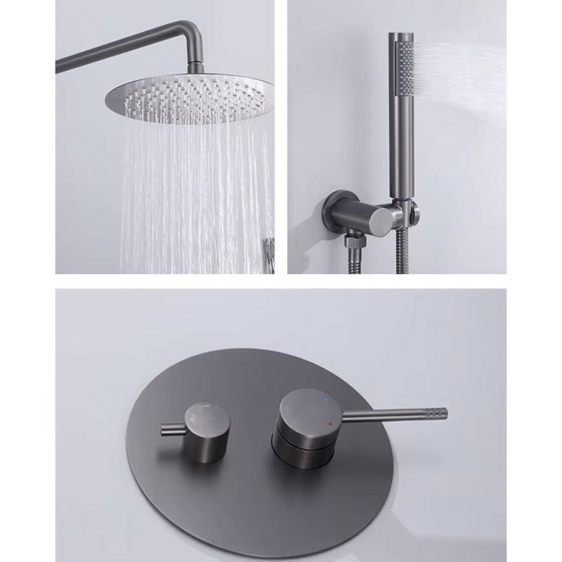 Sistem de dus, Gun grey, 2 functii, otel, baterie incastrata cu monocomanda, Fino