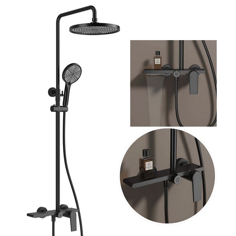 Sistem de dus, pipa de cada tip cascada, 3 functii, suport obiecte, montaj pe perete, Negru Mat, Divina