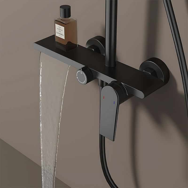 Sistem de dus, pipa de cada tip cascada, 3 functii, suport obiecte, montaj pe perete, Negru Mat, Divina
