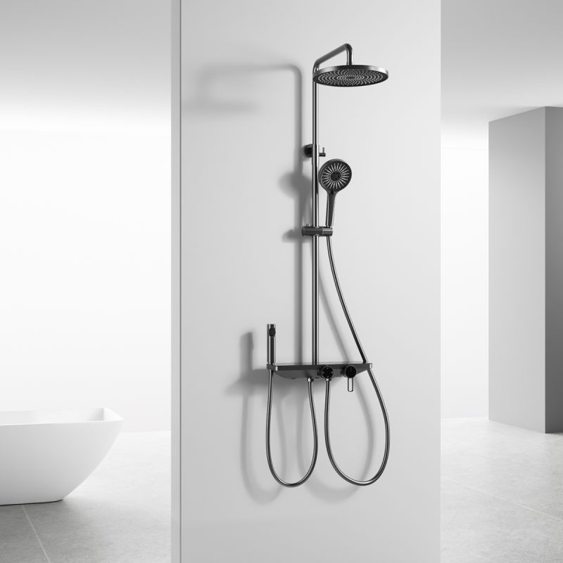 Sistem de dus si cada cu 2 dusuri de mana, 3 functii, montaj pe perete, otel inoxidabil, Gun grey, Eleganza