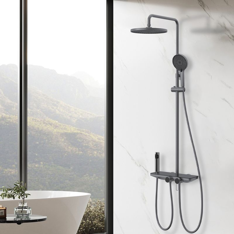 Sistem de dus si cada cu 2 dusuri de mana, 3 functii, montaj pe perete, otel inoxidabil, Gun grey, Eleganza