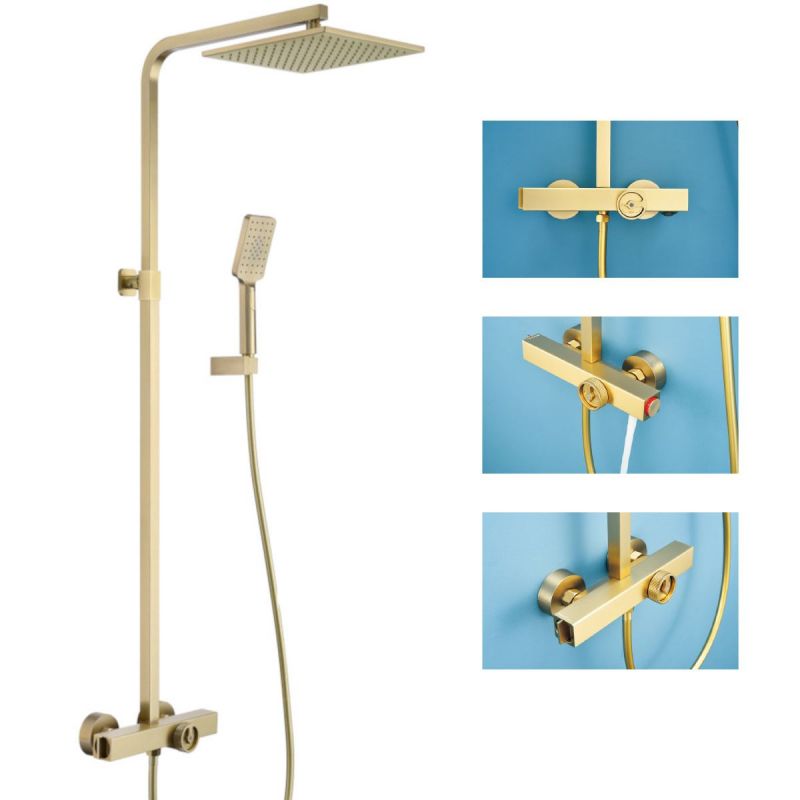 Sistem de dus si cada cu termostat, Dexter, Auriu  Periat, dus tip ploaie 25x25, dus de mana, montaj pe perete