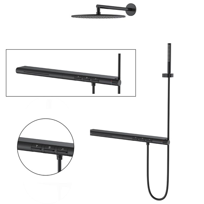 Sistem de dus si cada cu termostat Vernet, Negru Mat, 3 functii, montaj incastrat, Elio