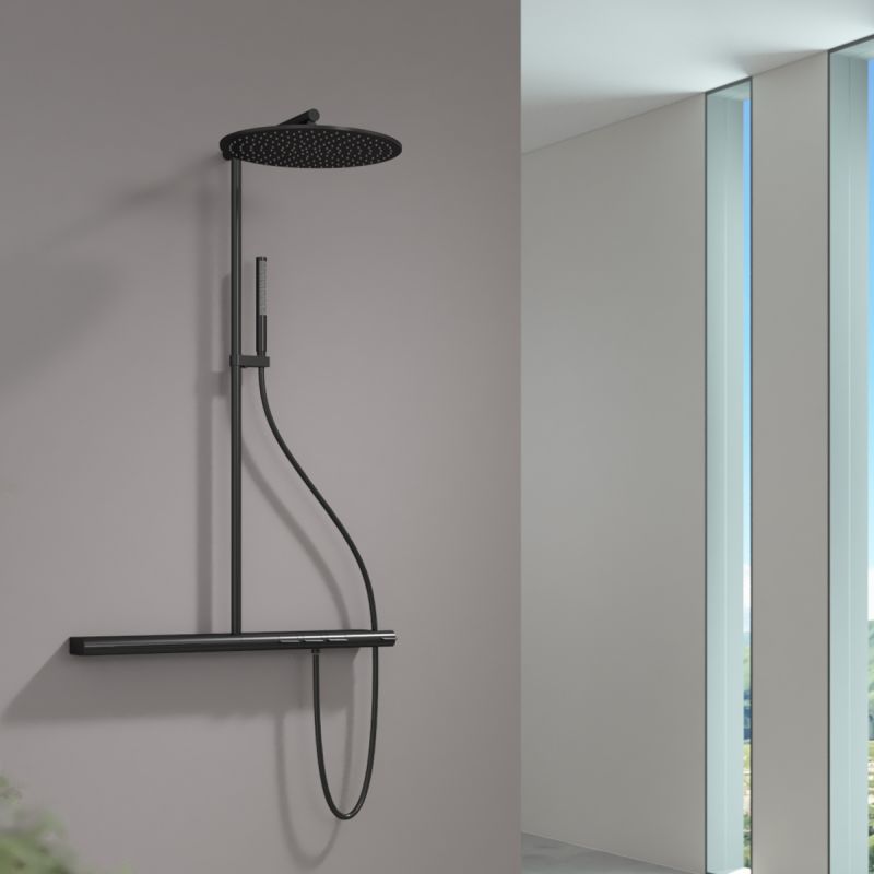 Sistem de dus si cada cu termostat Vernet, Negru Mat, 3 functii, montaj pe perete, Elio