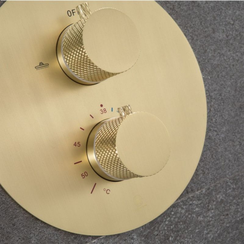 Sistem dus, Auriu Mat, montaj din tavan, baterie incastrata cu termostat, dus tip ploaie, diametru 40 cm, Apolo