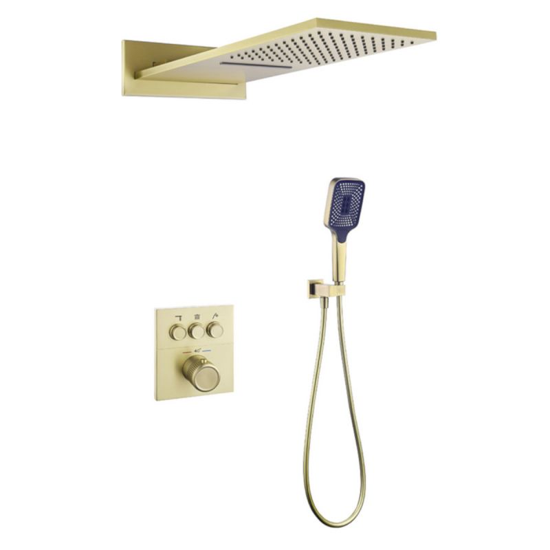 Sistem dus, dus tip ploaie si cascada cu montaj pe perete, baterie incastrata cu termostat, Auriu Mat, Gitano