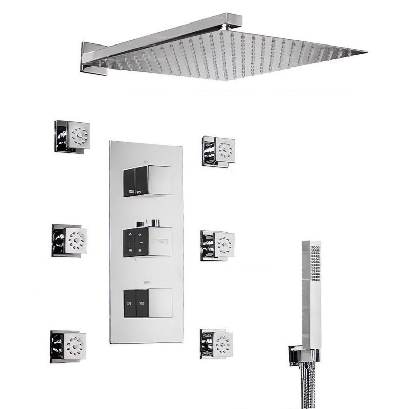 Sistem dus EGO Z1, montaj din perete, baterie incastrata cu  termostat, dus tip ploaie 30x30 cm