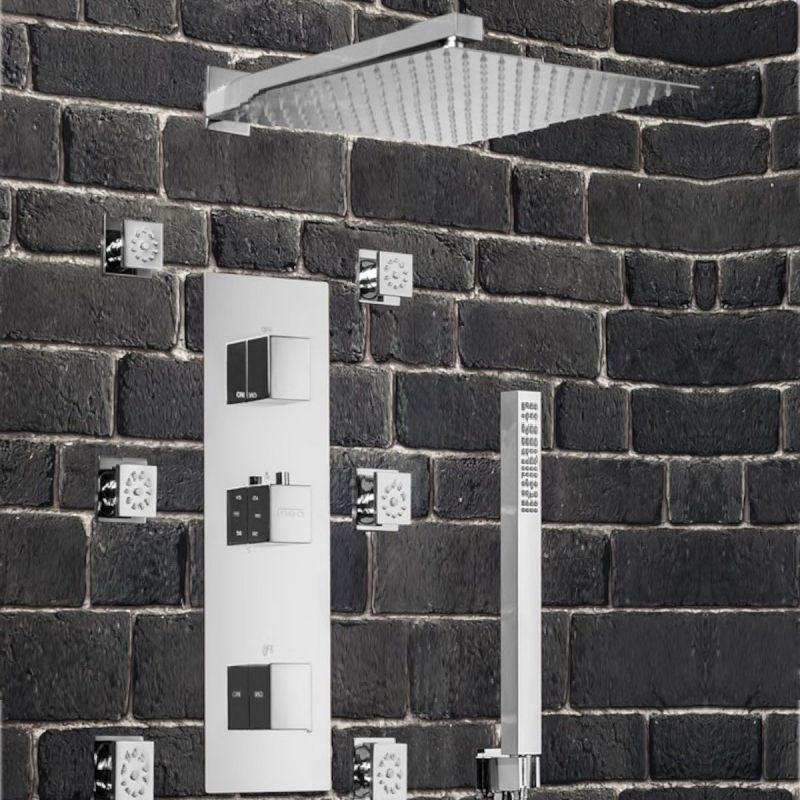 Sistem dus EGO Z1, montaj din perete, baterie incastrata cu  termostat, dus tip ploaie 30x30 cm