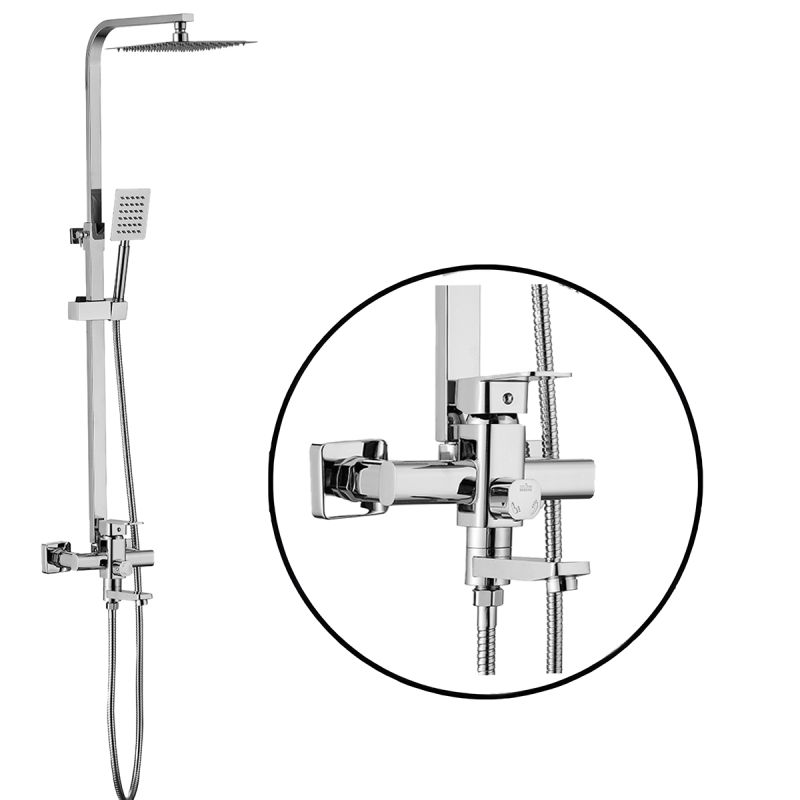 Sistem dus, montaj pe perete, 3 functii, dus tip ploaie, dus de mana, pipa cada rotativa, alama, Crom, Optima
