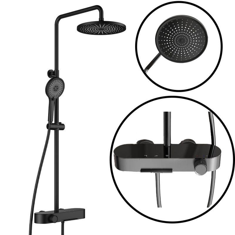 Sistem de dus si cada, 3 functii, baterie Piano Keys, suport obiecte montaj pe perete, otel inoxidabil, Negru Mat, Nero