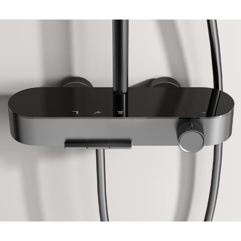 Sistem de dus si cada, 3 functii, baterie Piano Keys, suport obiecte montaj pe perete, otel inoxidabil, Negru Mat, Nero