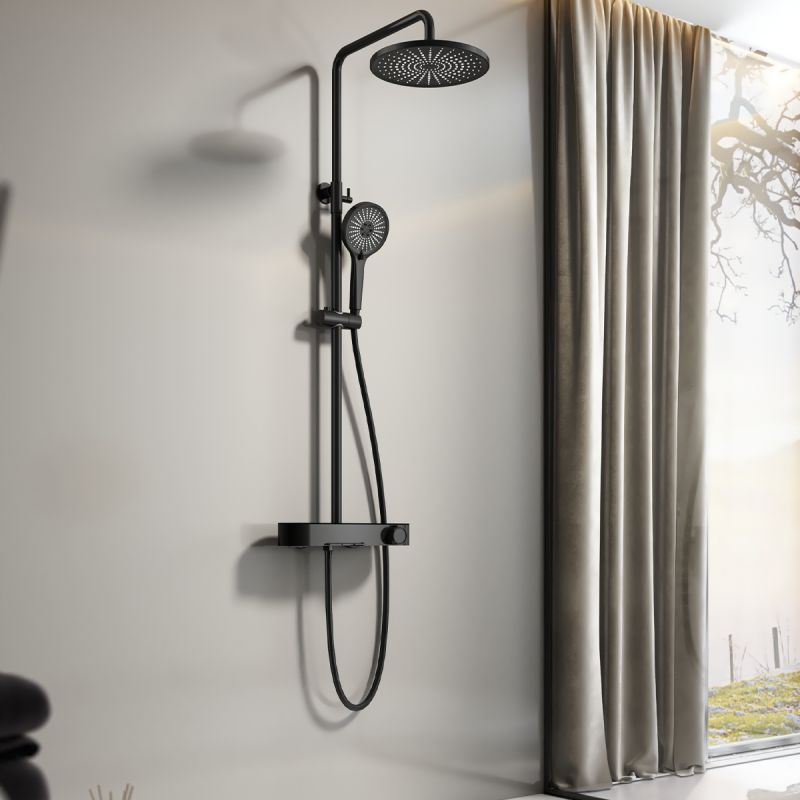 Sistem de dus si cada, 3 functii, baterie Piano Keys, suport obiecte montaj pe perete, otel inoxidabil, Negru Mat, Nero