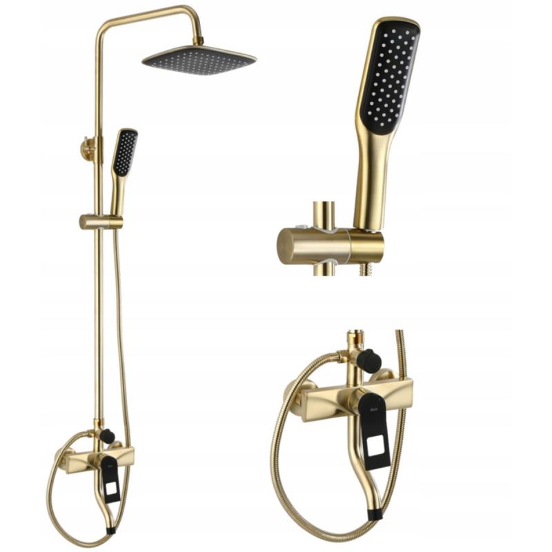 Sistem dus si cada Soul Gold Black, dus tip ploaie, dus de mana, finisaj Auriu/Negru, galvanizat, montaj pe perete
