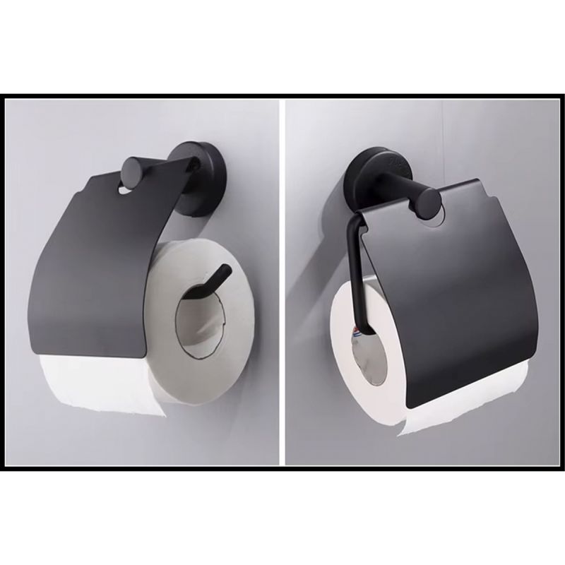 Suport hartie igienica cu clapeta, Negru Mat, otel, design modern, Velvet