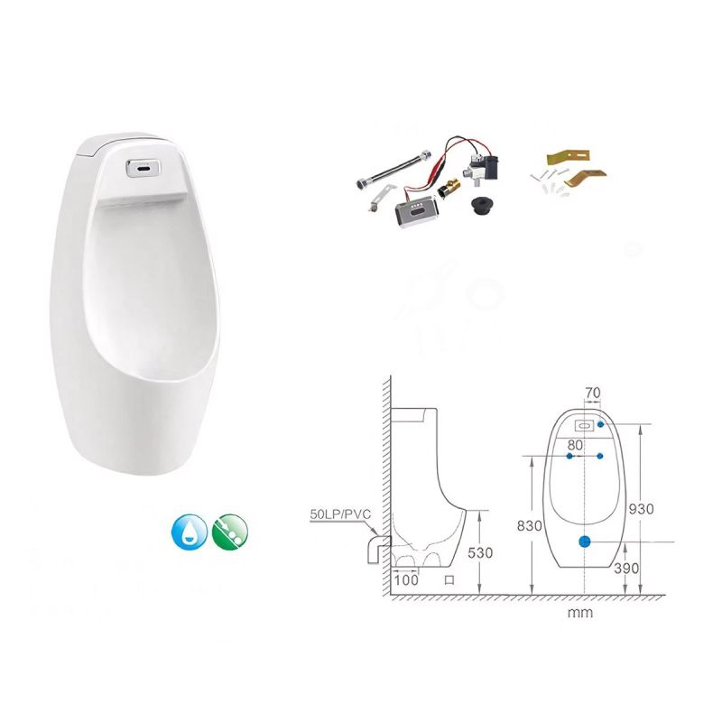 Urinal cu senzor integrat, scurgere in perete sau in podea, 34x29x68 cm, Alb Lucios,Lucente