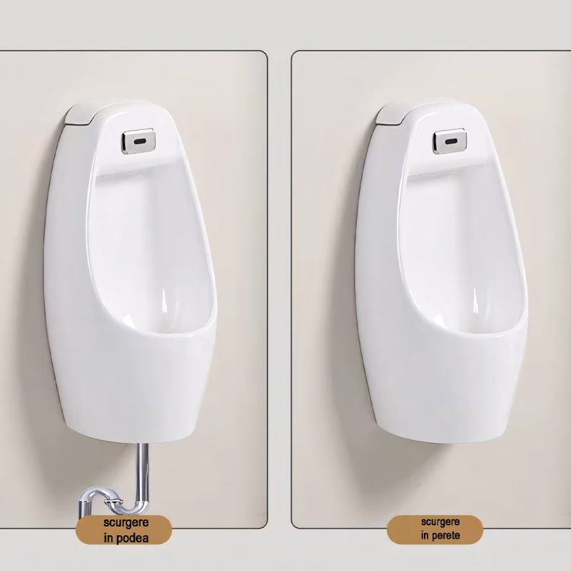 Urinal cu senzor integrat, scurgere in perete sau in podea, 34x29x68 cm, Alb Lucios,Lucente
