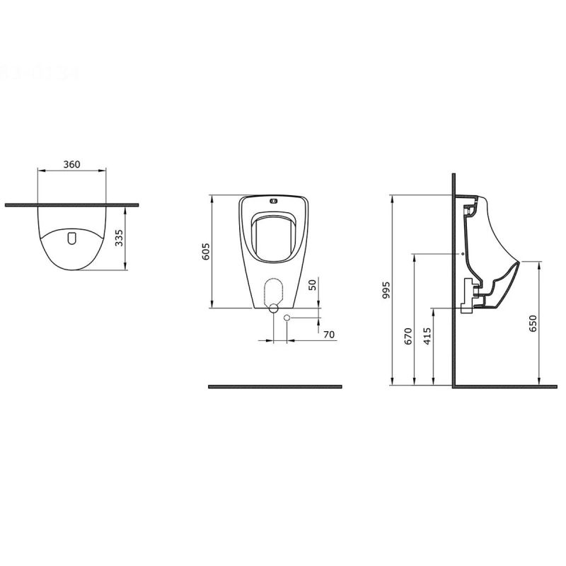 Urinal Diesel cu senzor integrat, montaj suspendat, 36x33x60 cm, negru mat, Royalty Line by Ego