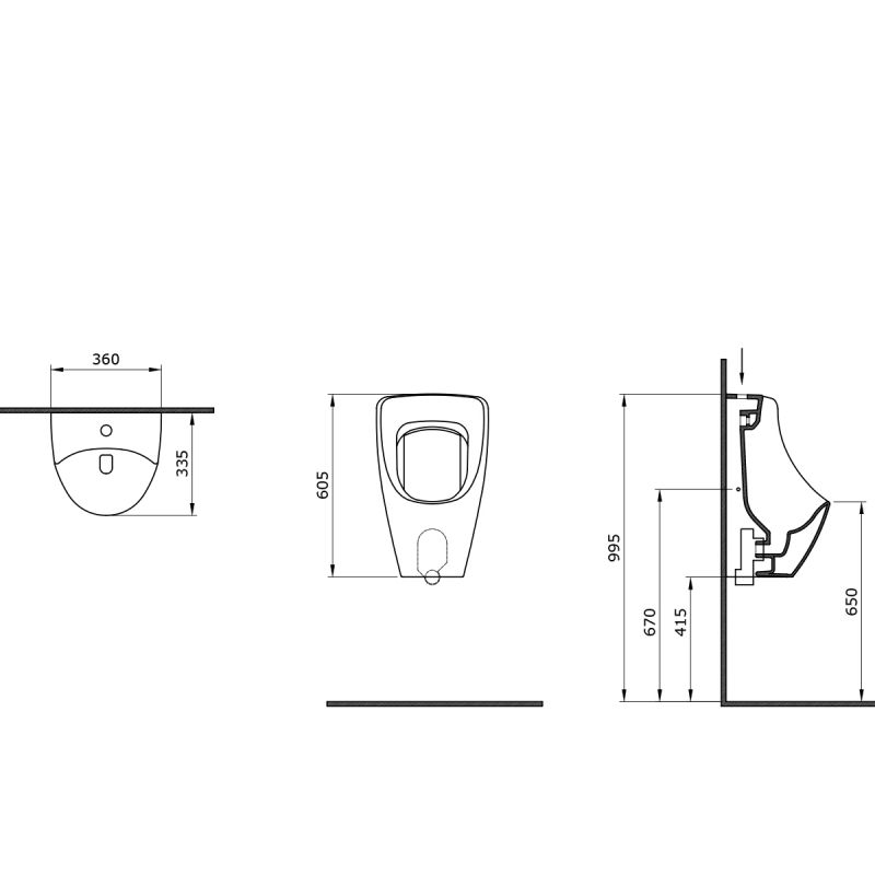 Urinal Negru Mat cu alimentare superioara a apei, 36x60 cm, ceramica sanitara, Nicolo