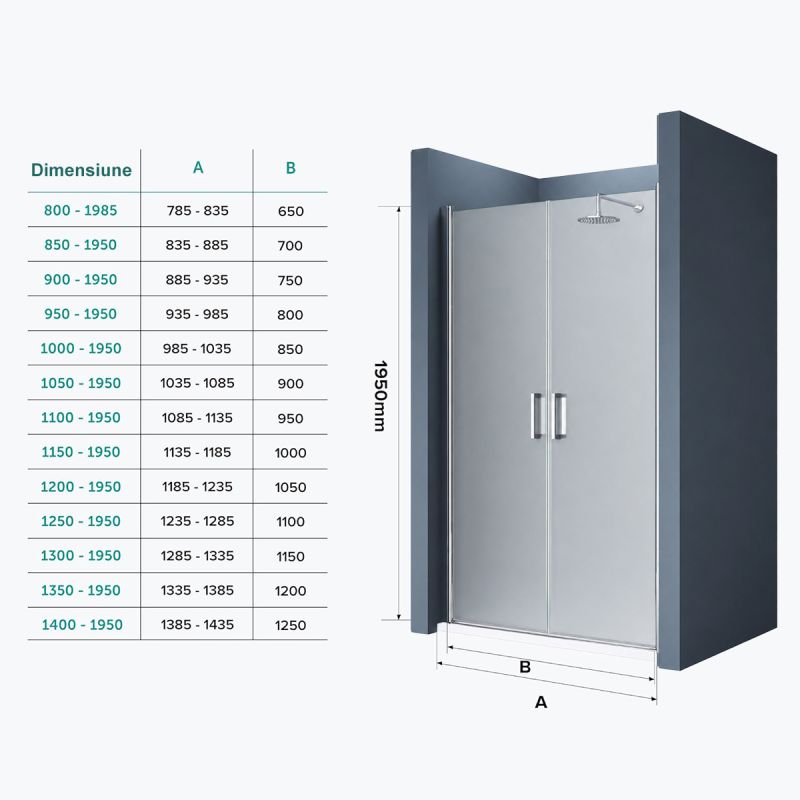 Usa de nisa EGO-24D, sticla securizata 6 mm, Sablata, Deschidere 180°, dimensiune de 100x195 cm, tratament Nano Easy Clean