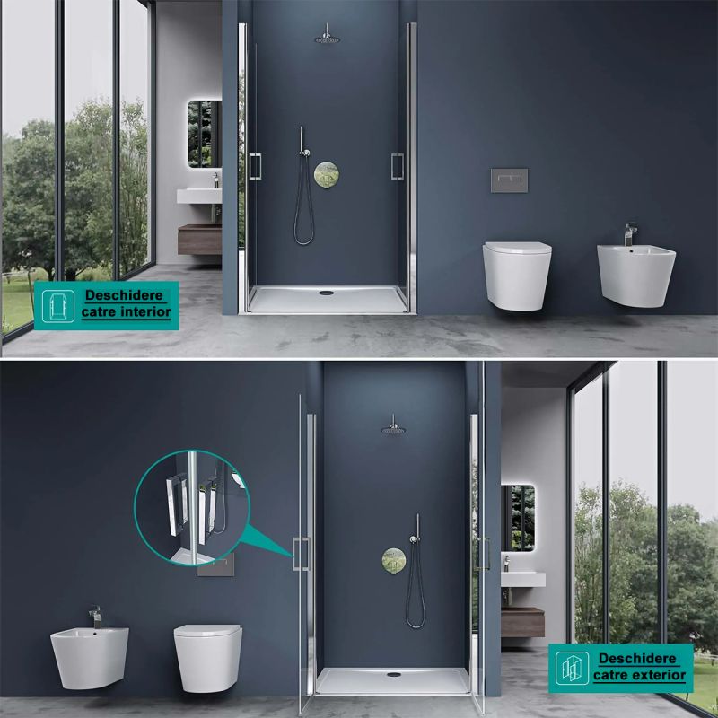 Usa de nisa EGO-24D, sticla securizata 6 mm, Transparenta, Deschidere 180°, 80-85-100-140x195 cm, tratament Nano Easy Clean