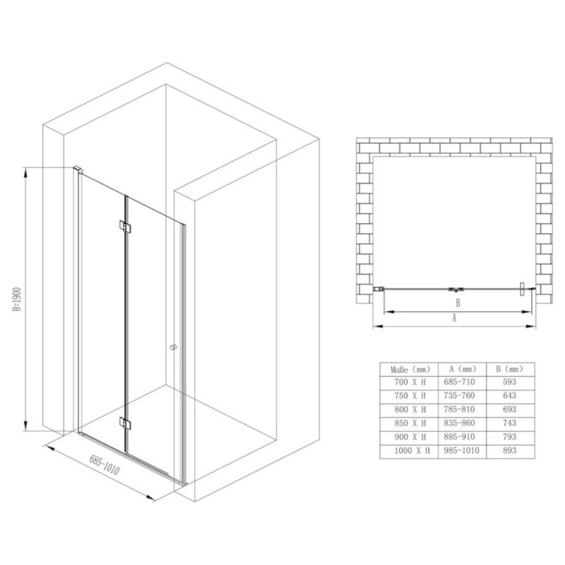 Usa dus EGO-266 Pliabila, sticla ESG 6 mm, transparent, tratament Nano, latimi intre 70-100 cm